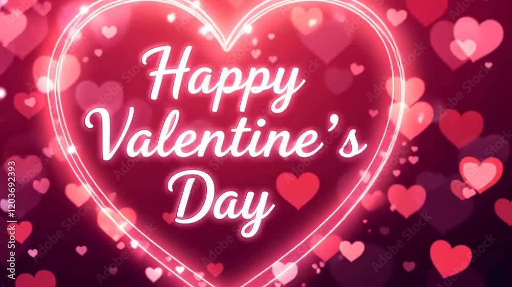 Neon glowing heart with Happy Valentine's Day text. Neon glowing heart with Happy Valentine's Day text.