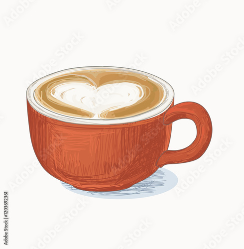 coffee latte art heart in red cup rosetta modern specialty cafe isolated on white background