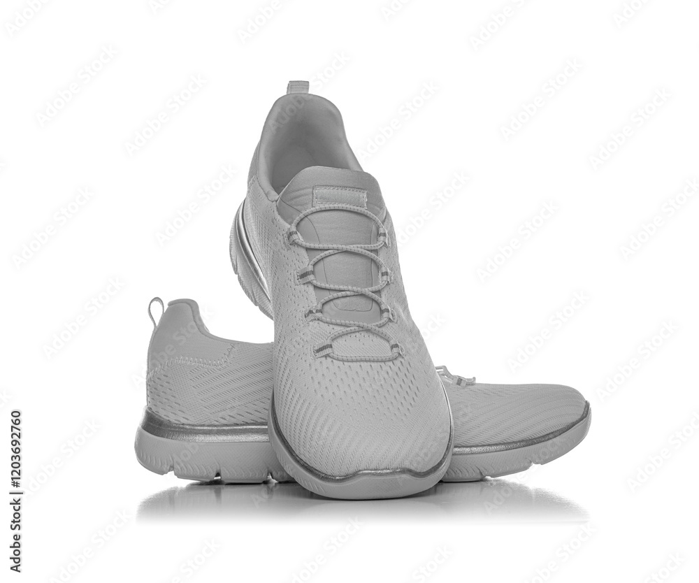 White sneakers isolated on a white background. White sports shoes.