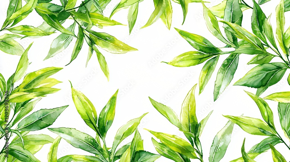 Vibrant Green Watercolor Leaves Botanical Frame Nature Design Vibrant Green Watercolor Leaves Botanical Frame Nature Design