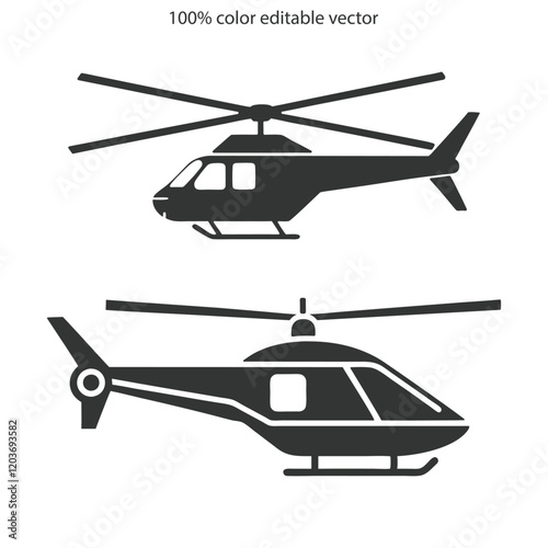 Helicopter, chopper, copter, air copter silhouette vector illustration art design.Helicopter icon logo on isolated white background with glyph icon style, Helicopter vector illustration. 