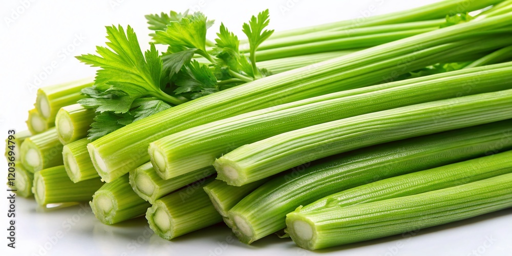 Obraz premium Fresh Green Celery Hand Drawn Illustration on White Background - Stock Photo