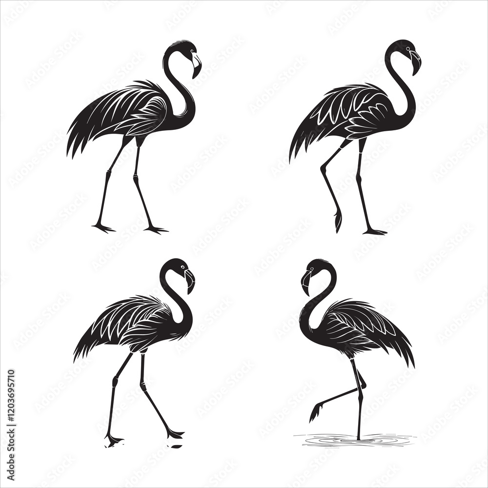 Obraz premium Flamingo Standing on One Leg black color bold simple and cleaner vector