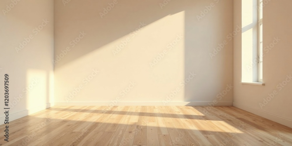 Obraz premium Empty Room with Sunlight Streaming Through a Window, Illuminating Light Hardwood Floor and Pale Walls