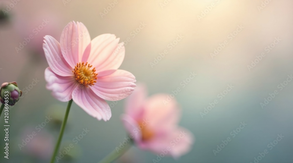 A Delicate Pink Flower Blossom in Soft Natural Light, a Gentle and Serene Botanical Image Featuring Detailed Petals and a Subtle Background A Delicate Pink Flower Blossom in Soft Natural Light, a Gentle and Serene Botanical Image Featuring Detailed Petals and a Subtle Background