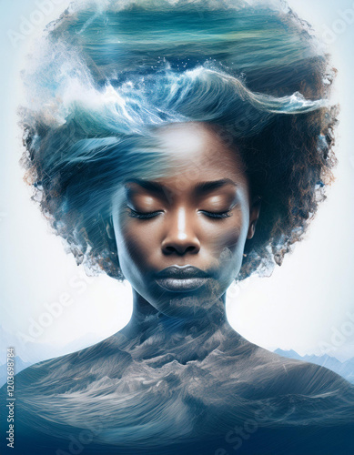 Double exposure portrait of African American woman