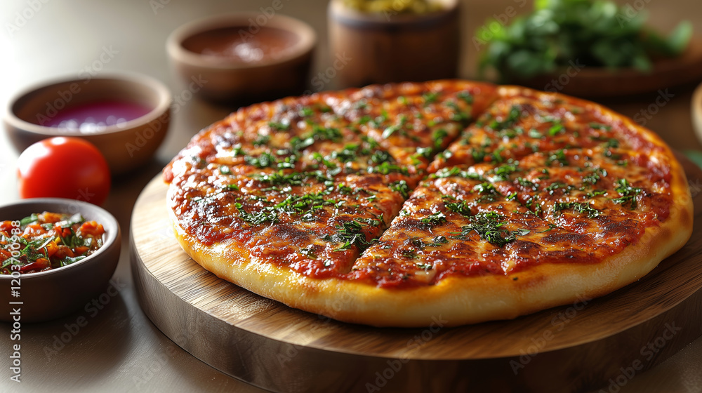 Delicious Homemade Pizza with Fresh Herbs and Tomato Sauce
