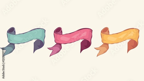 Hand Drawn Flat Banner Ribbon Four Empty Decoration