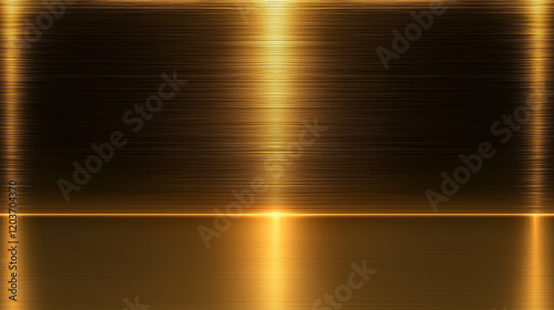 Abstract golden metal texture with light reflections and shadows on a shiny bronze or brass surface. High-resolution vector-style design element showcasing intricate textures and colors, captured with