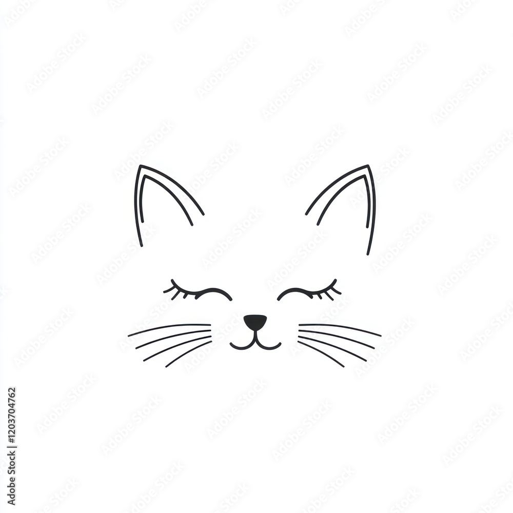 Cute cartoon cat face, simple line art, for kids' products, use in design Cute cartoon cat face, simple line art, for kids' products, use in design