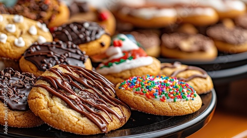 The bake sale table was adorned with an abundance of festive cookies and treats, crafted with care and decorated with colorful sprinkles, chocolate drizzles, and festive icing designs
