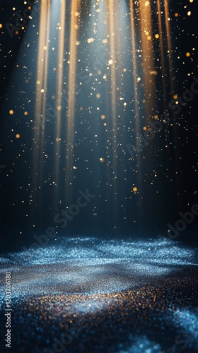 Beautiful Light Rays with Particles in Dark Space Background