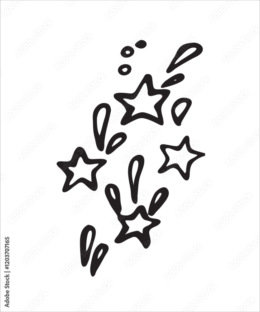 Party event staff doodle artistic, festive elements, stars confetti, birthday decorations, simple doodles, gifts, black and white Party event staff doodle artistic, festive elements, stars confetti, birthday decorations, simple doodles, gifts, black and white