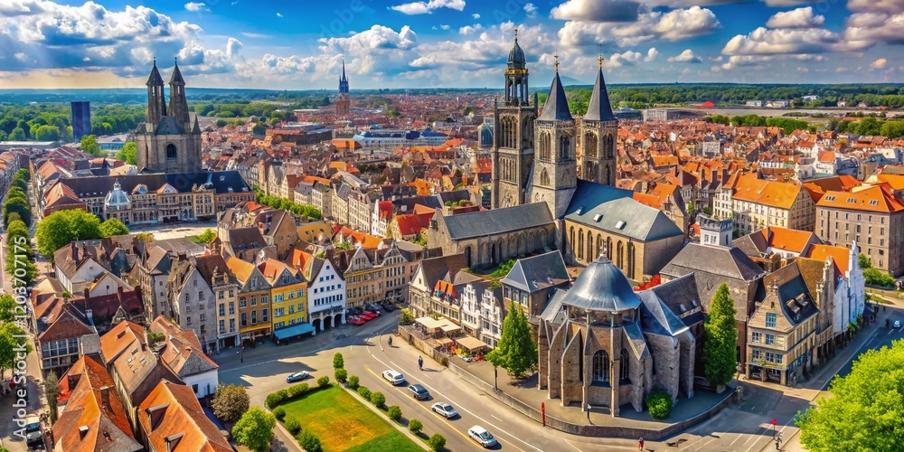 Obraz premium Ghent Belgium Aerial View St. Nicholas Church Cityscape May 2016