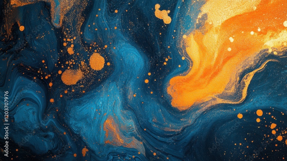 Abstract Fluid Art Texture with Deep Blue and Metallic Gold Swirls, Marble Effect Background. Abstract Fluid Art Texture with Deep Blue and Metallic Gold Swirls, Marble Effect Background.