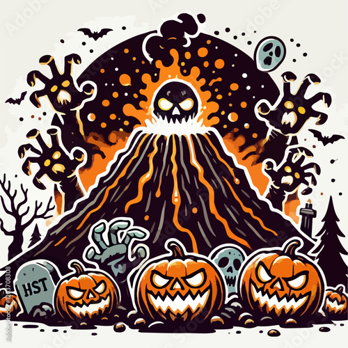 vector illustration of a spooky erupting volcano