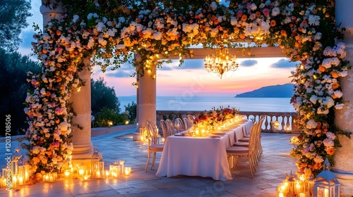 romantic sunset wedding dinner by the sea - romantic lighting
