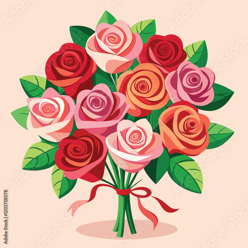 Beautiful Red and Pink Rose Bouquet | Romantic Floral Illustration