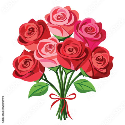 Beautiful Red and Pink Rose Bouquet | Romantic Floral Illustration