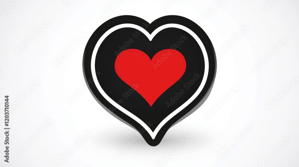 Red Heart Inside Black Heart Shape Icon, 3D Render. Red Heart Inside Black Heart Shape Icon, 3D Render.