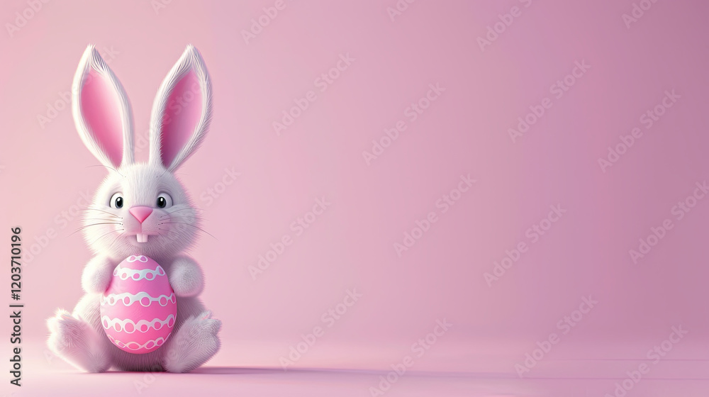 Obraz premium Cute rabbit holding an Easter egg