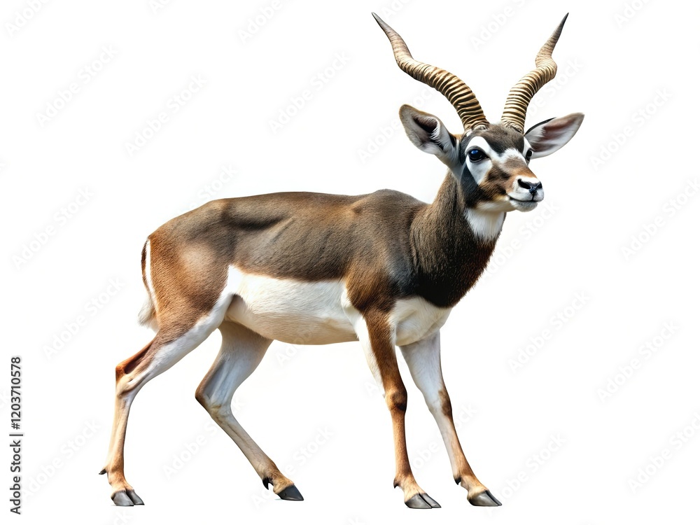 Fototapeta premium Isolated Blackbuck Antelope Walking, Wildlife Stock Photo, White Background