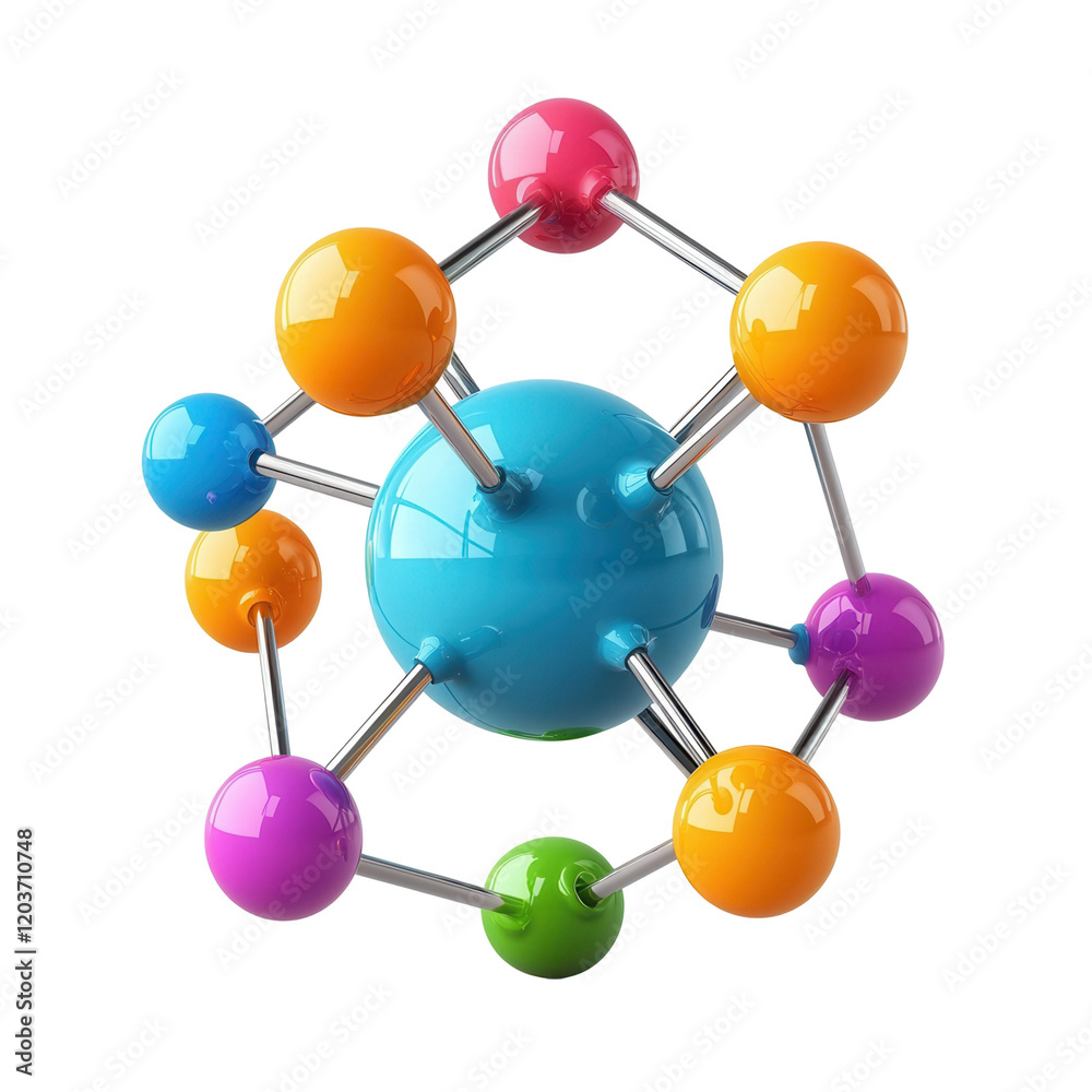 Colorful molecular structure science lab model transparent background educational concept