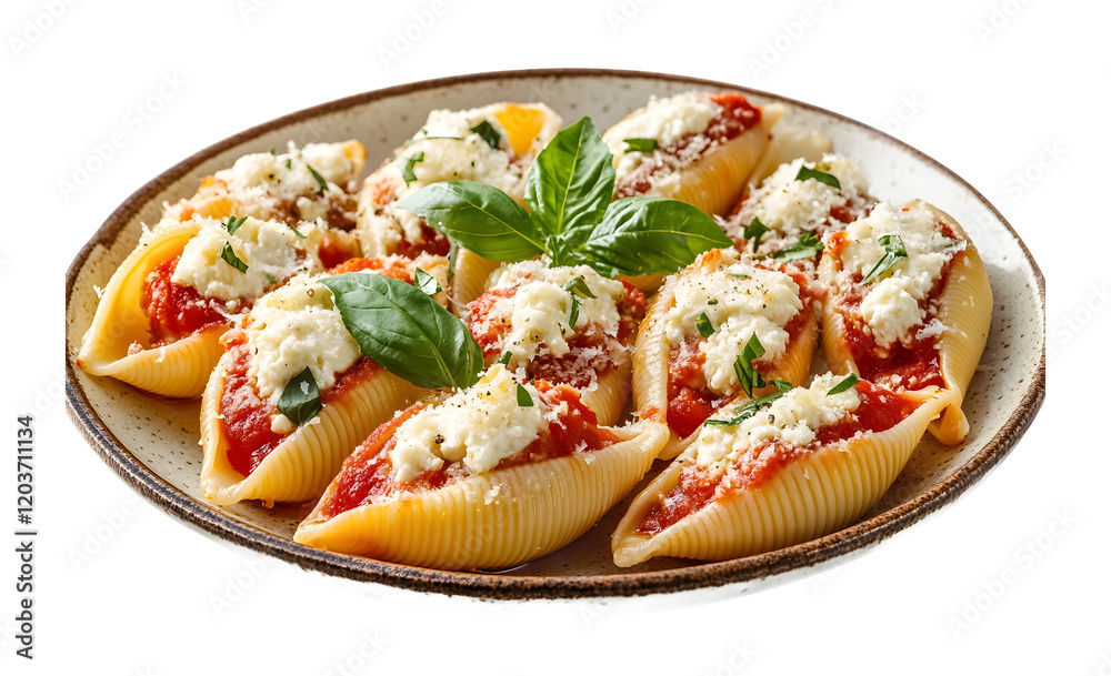 Front view of ricotta stuffed shells isolated on a transparent background Front view of ricotta stuffed shells isolated on a transparent background