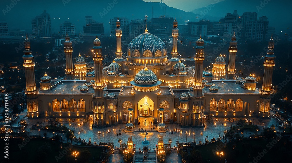 Fototapeta premium Night Illumination of the Majestic Tengku Tengah Zaharah Mosque