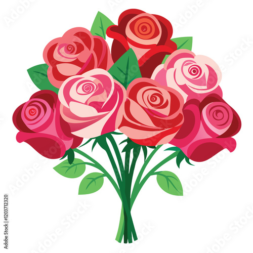 Beautiful Red and Pink Rose Bouquet | Romantic Floral Illustration