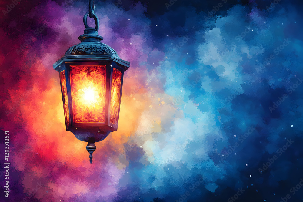 Glowing lantern hangs, night sky, fantasy, hope Glowing lantern hangs, night sky, fantasy, hope