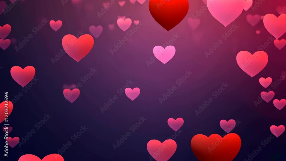 Floating red hearts with warm glowing effect.