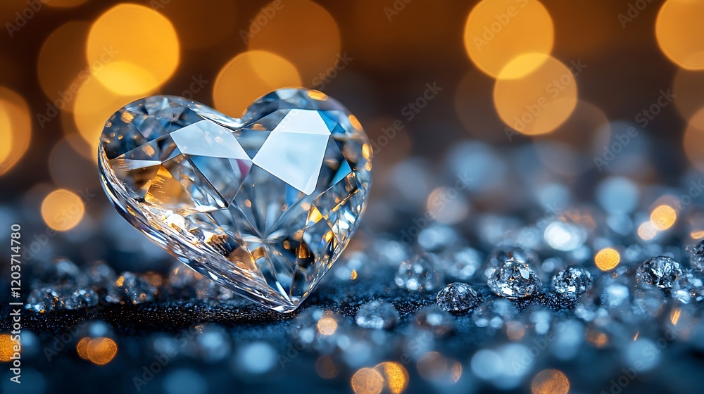 Diamond Heart: A dazzling diamond heart sparkles with an alluring brilliance, radiating love and luxury amidst a bed of shimmering crystals against a backdrop of warm, soft-focus lights. Diamond Heart: A dazzling diamond heart sparkles with an alluring brilliance, radiating love and luxury amidst a bed of shimmering crystals against a backdrop of warm, soft-focus lights.