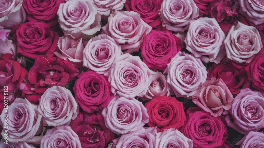 Fototapeta premium Bunch of pink roses are arranged in a bouquet