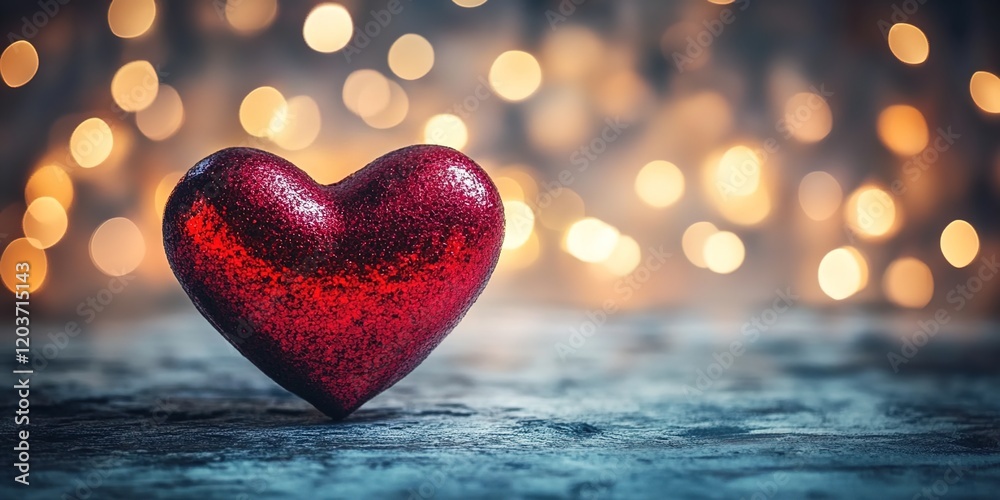 Fototapeta premium A shiny red heart with a blurred background of lights, symbolizing love and romance for Valentine's Day