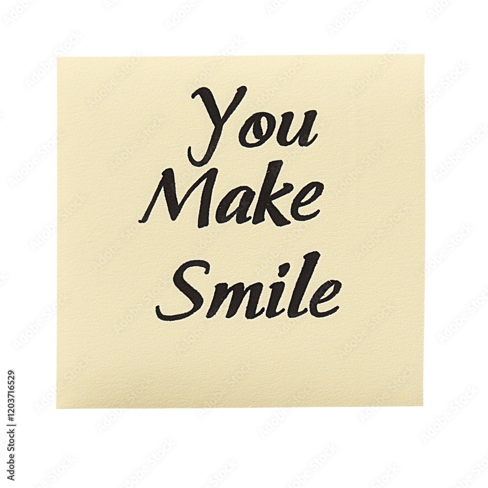 Positive affirmation post-it note workspace digital art minimalist front view transparent background