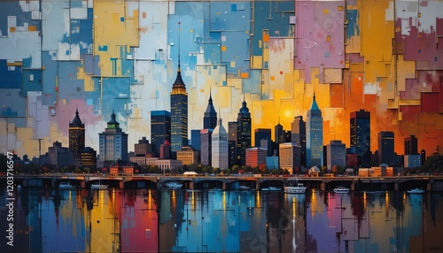 Cleveland Ohio Skyline abstract painting
