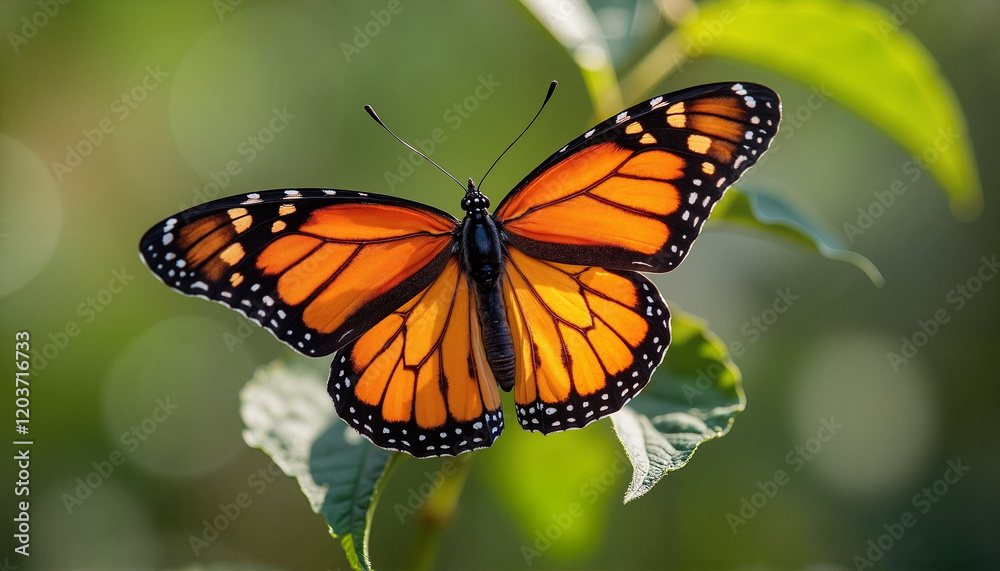 Obraz premium Monarch Butterfly Resting on Leaf in Spring