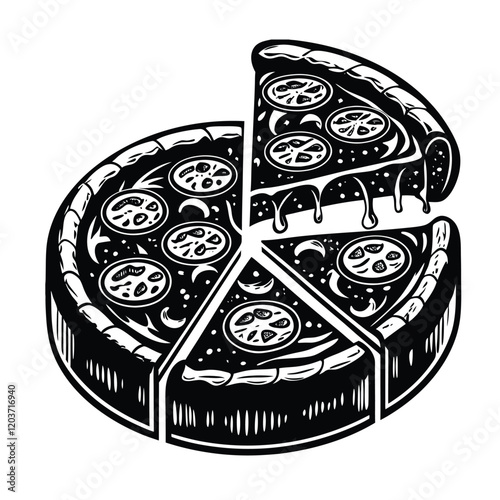 pizza with salami and cheese silhouette vector illustration 