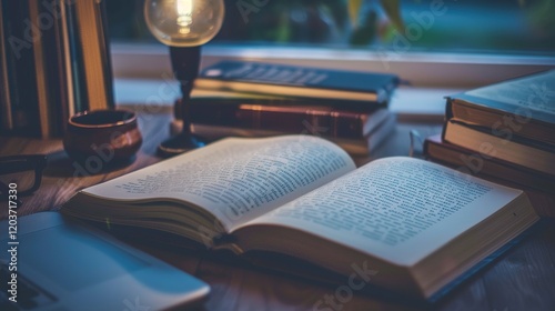 The Allure of Library: Open Textbook on Reading Desk Igniting Knowledge Quest