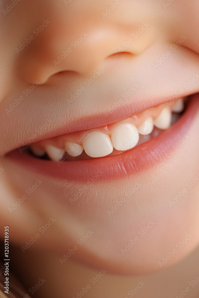 Fototapeta premium Smiling child displays joy with gap-toothed grin in natural light at home