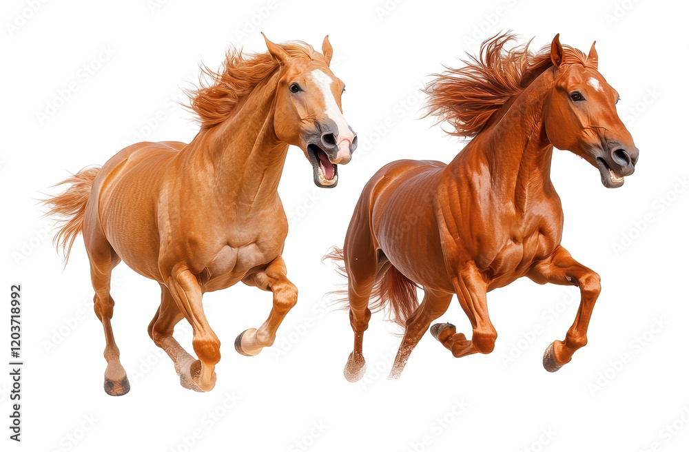 Fototapeta premium Two horses running in dynamic motion.