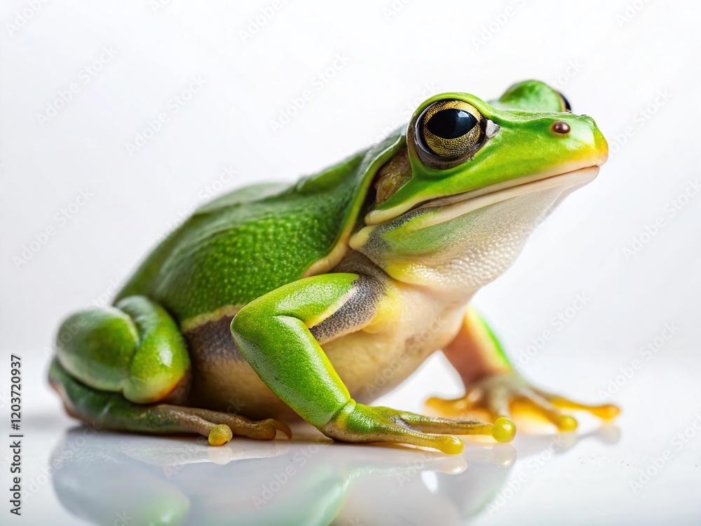 Fototapeta premium Green Frog on White Background - Cute Amphibian Stock Photo
