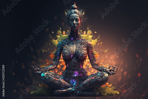 Meditating Woman. Generative AI, non-existent person.	