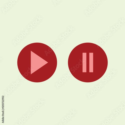 Play and pause buttons illustration in flat style. Red and white. Media player resources graphic element design. Element illustration with a media player button theme. technology