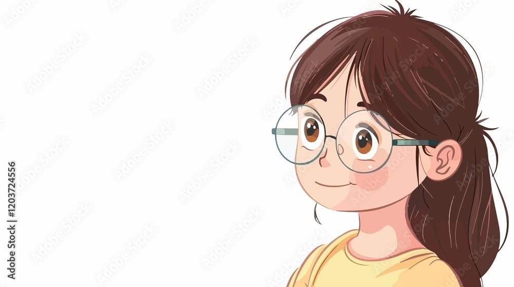 Cute Cartoon Little Girl with Glasses on White Background Cute Cartoon Little Girl with Glasses on White Background