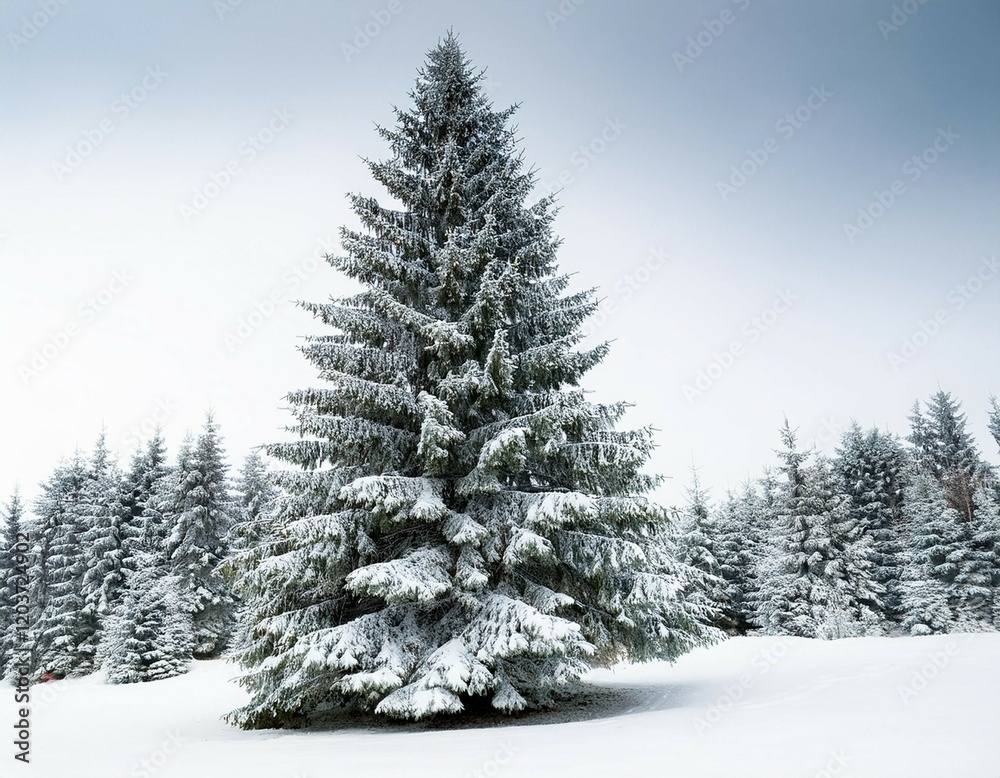 Obraz premium spruce tree in snow on white background ai generated