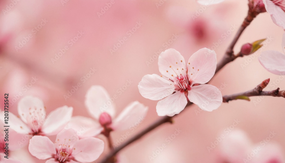 Close-up of delicate cherry blossom petals on pastel background Close-up of delicate cherry blossom petals on pastel background