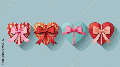 Elegant Heart-Shaped Gift Boxes with Bows Top View for Special Occasions