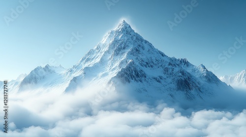 A lone mountain peak rising above the clouds.